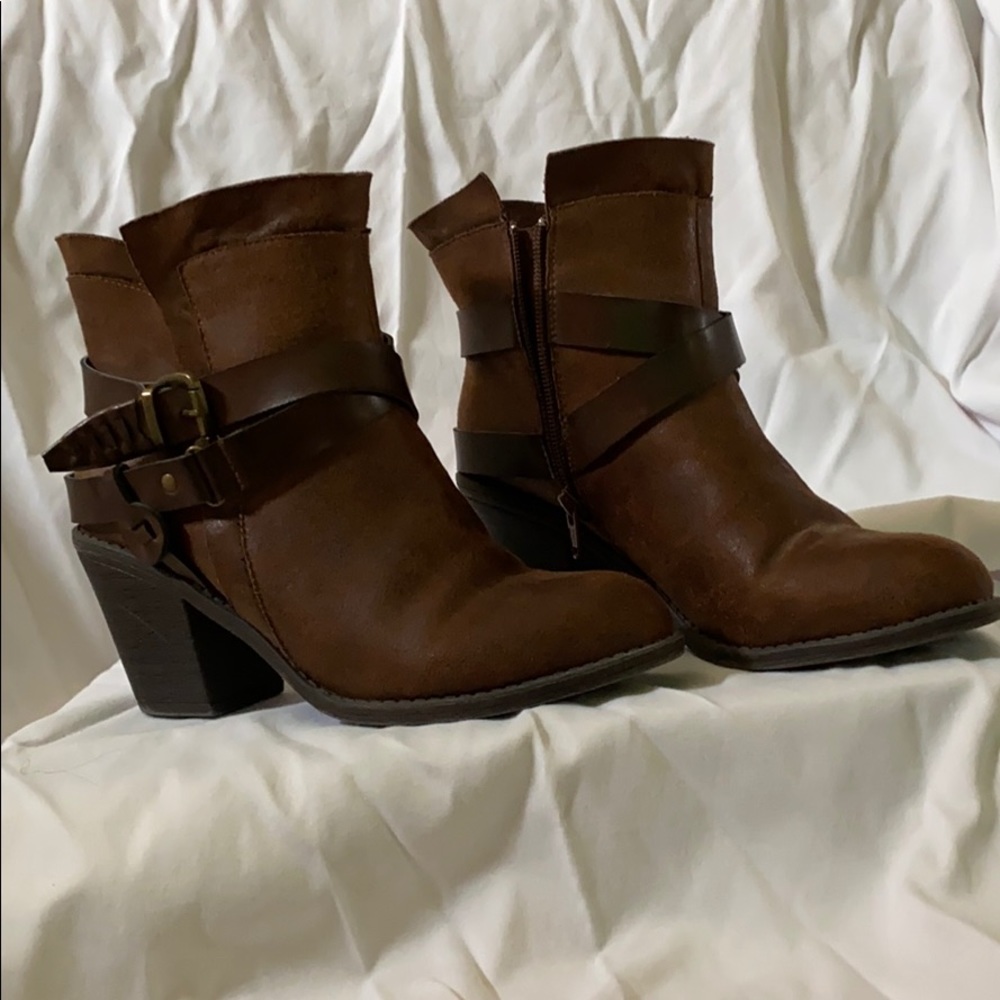 Brown leather ankle booties